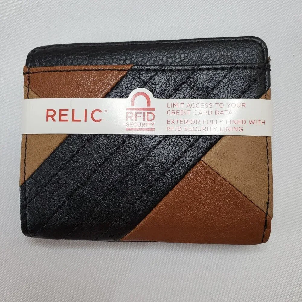 Relic Mens Bifold Wallet Card Holder Black & Brown Leather RFID-Blocking - Picture 1 of 8